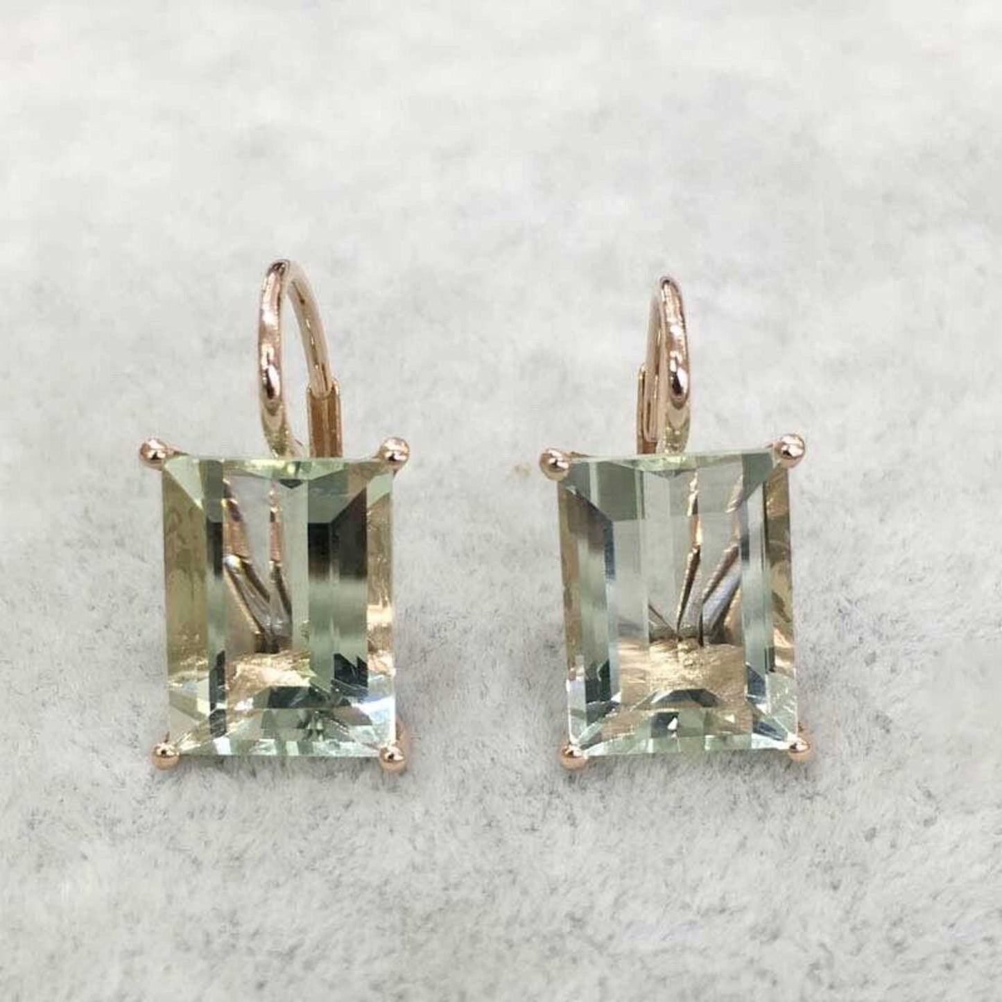 Natural Green Amethyst Earrings 8 CT, Green Amethyst/ Prasiolite Jewelry