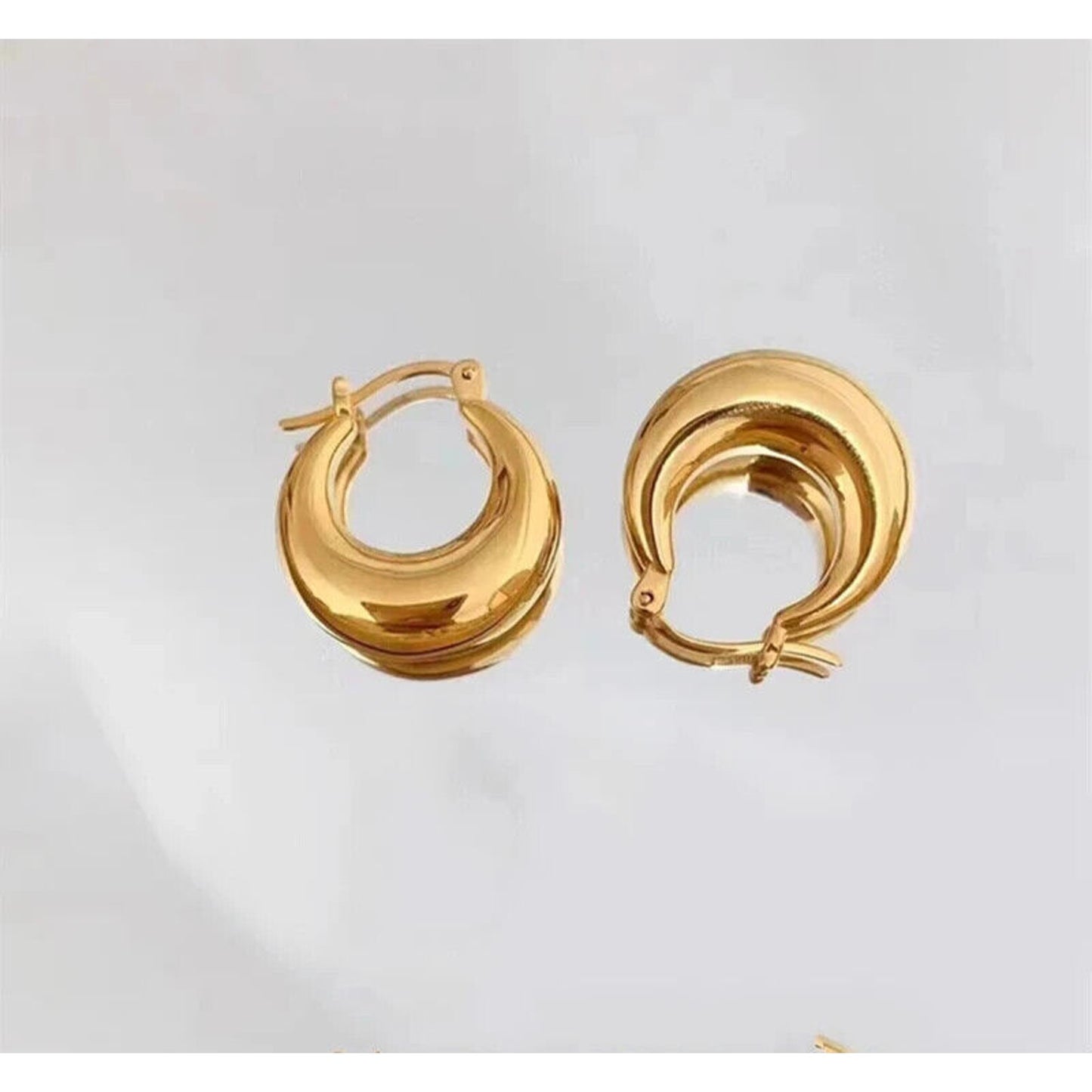 18k Gold Hoop Earrings, Thick Hoop Earrings Solid Yellow Gold Au750 18k Gold