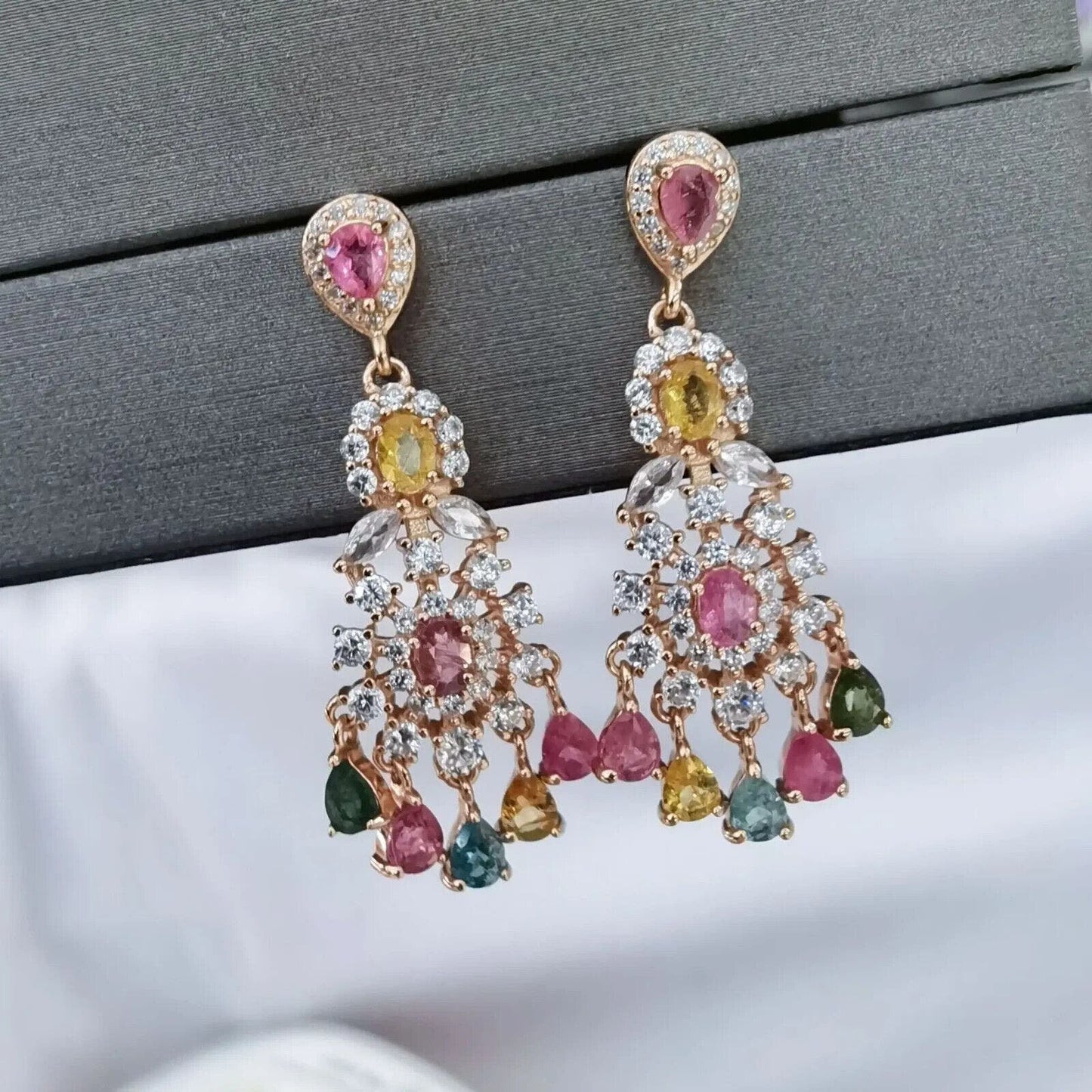 Tourmaline Chandelier Dangle Earrings Rose Gold