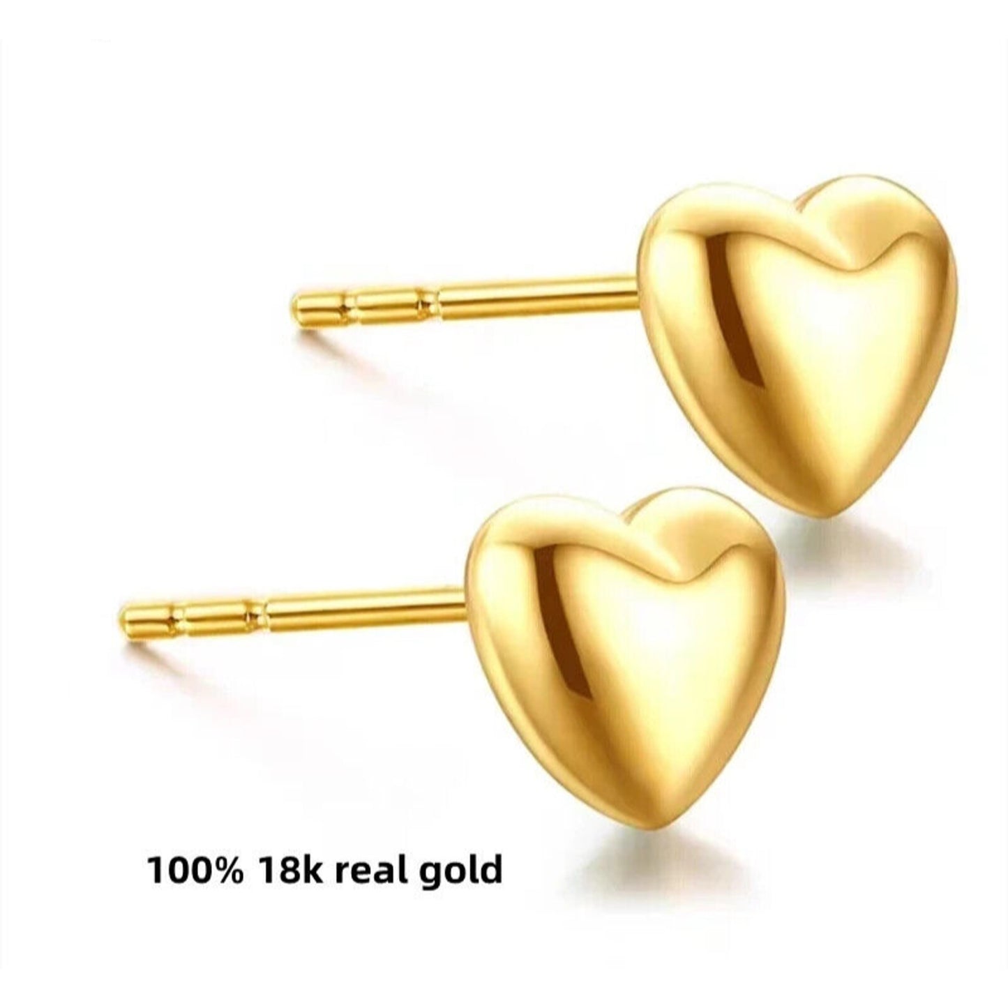 18k Gold Heart Stud Earrings, Au750 Heart Earrings, Yellow Gold Heart Earrings