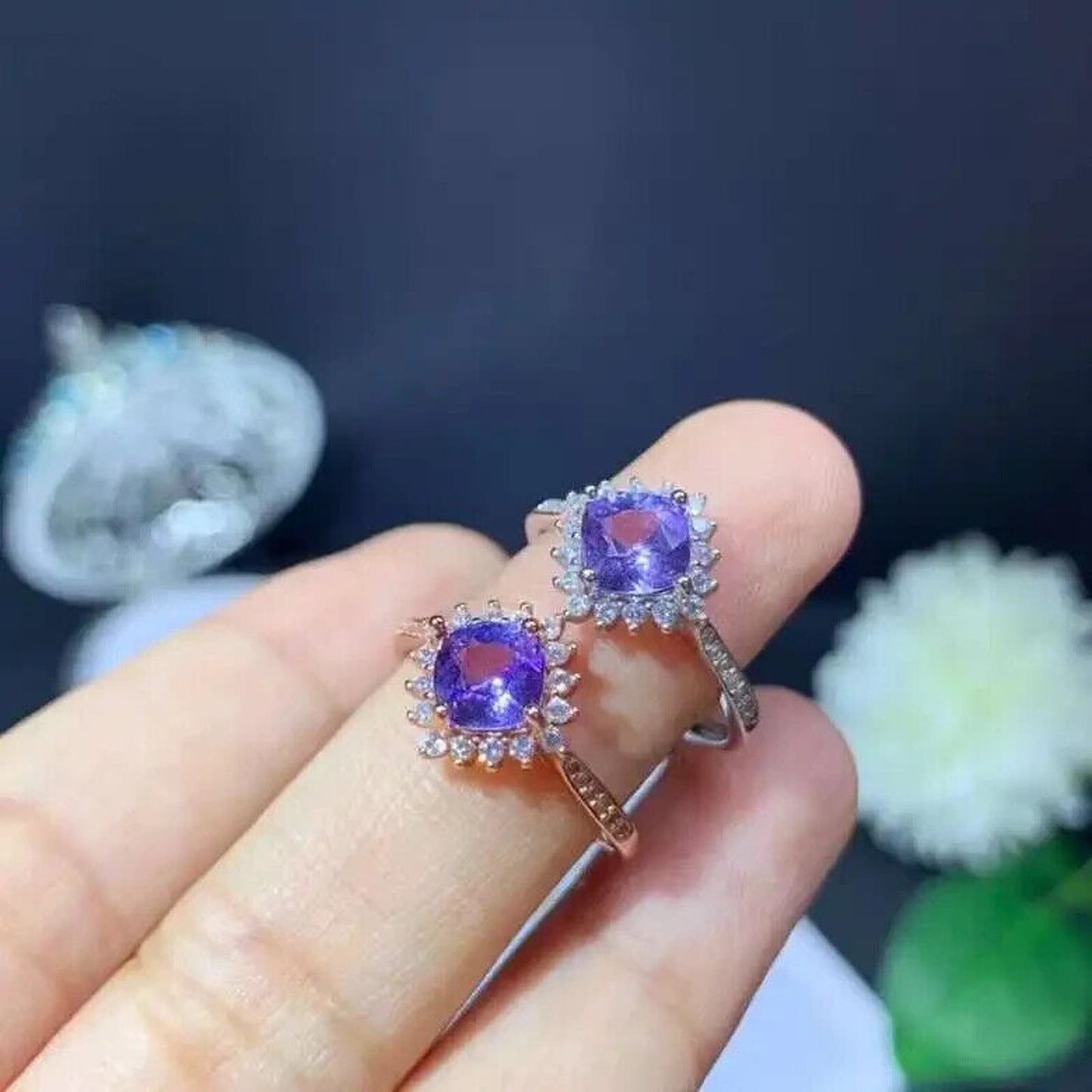 Trillion Cut VVS1 Purple Tanzanite Cocktail Ring, Women's Tanzanite Jewelry