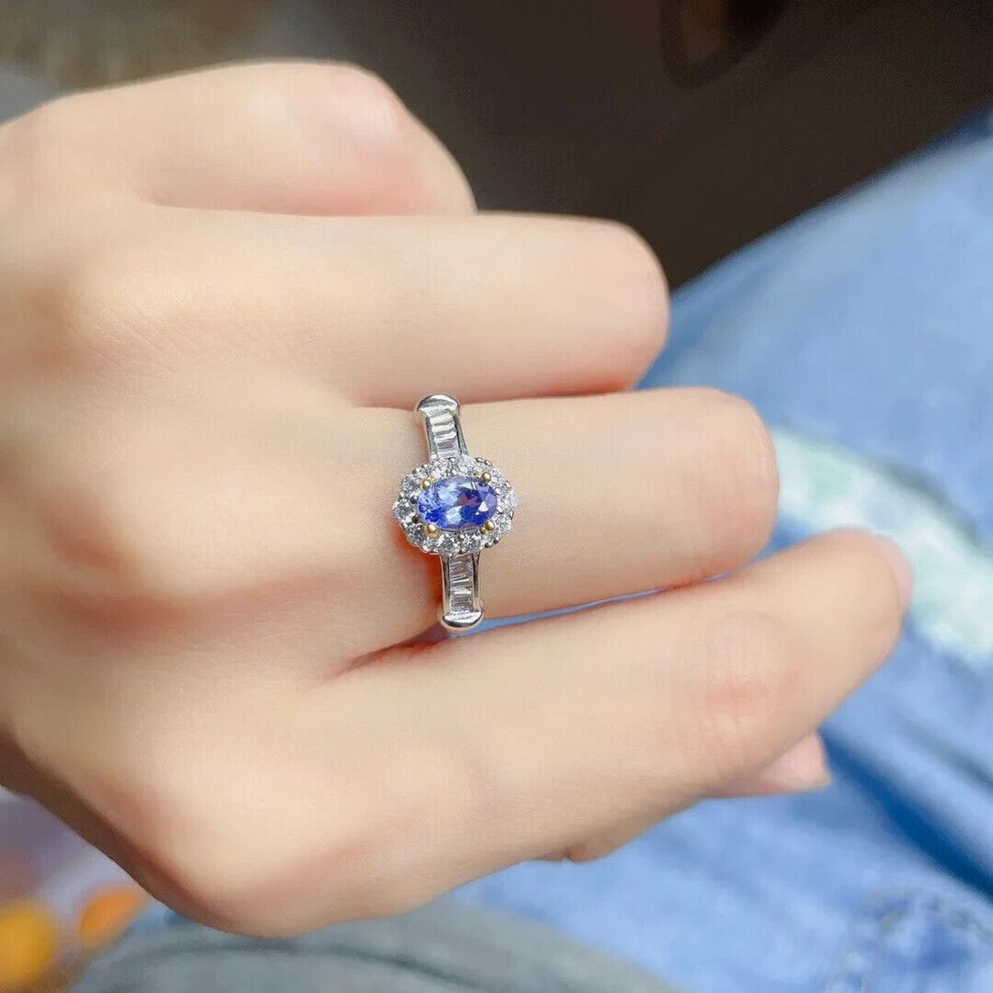 Dainty Purple Tanzanite Cluster Cocktail Ring 4x6mm