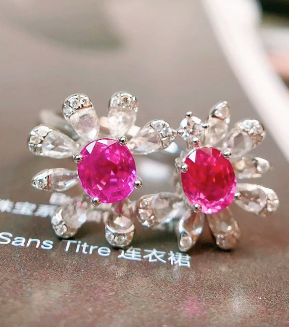 1.30Ct Padparadscha Pink Sapphire Flower Stud Earrings 18K White Gold, Padparadscha Pink Sapphire Diamond Stud Earrings, Padparadscha Pink Sapphire Jewelry, Natural Padparadscha Pink Sapphire Earrings, Padparadscha Sapphire Earrings, 19k Gold Pink Sapphire Earrings, Pink Sapphire Diamond Earrings, Natural Pink Sapphire Earrings 18k Gold, Pink Sapphire Earrings, natural Pink Sapphire Earrings, Oval Cut Pink Sapphire Earrings, 18k White Gold Sapphire Earrings, 18k White Gold Sapphire Earrings