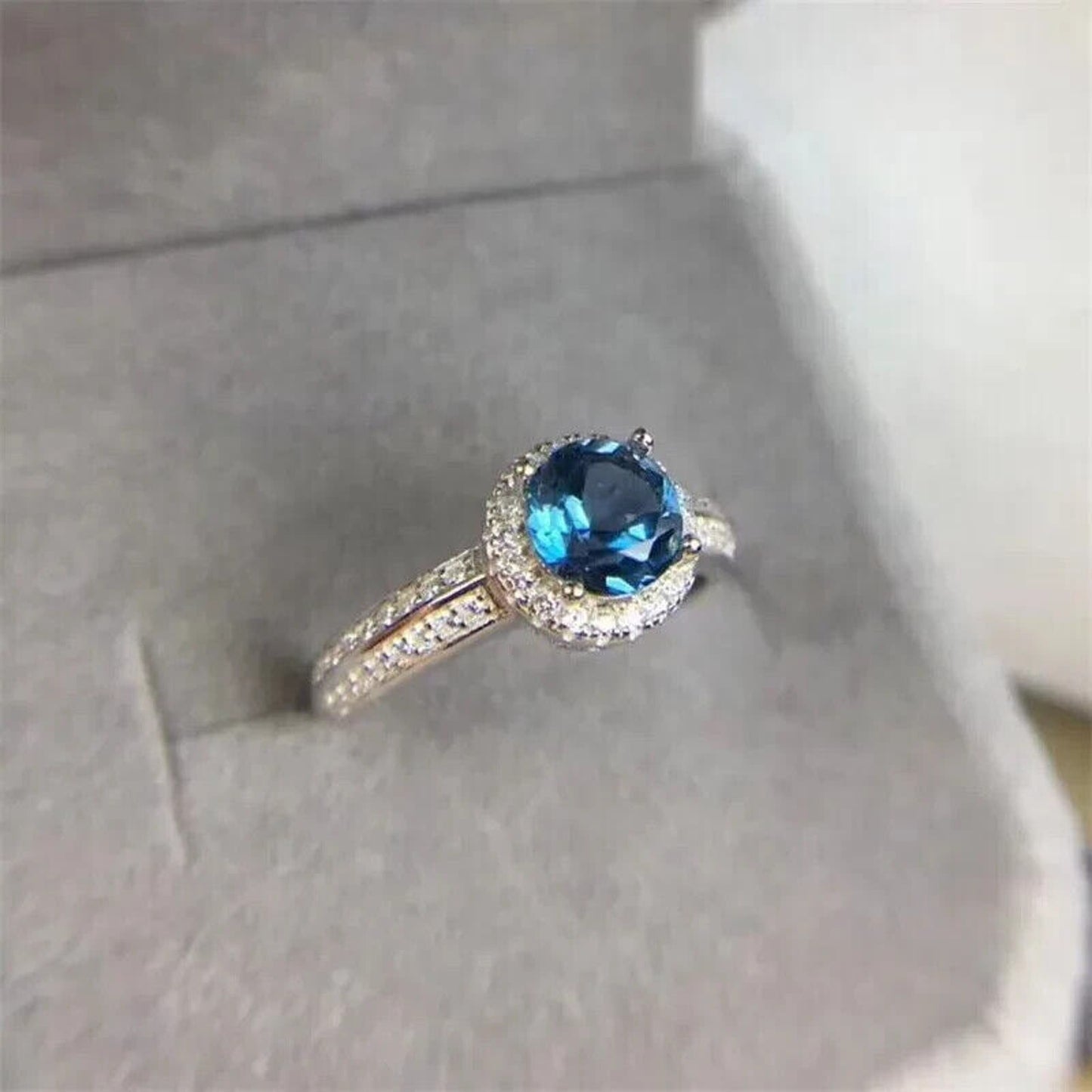 Natural London Blue Topaz Gemstone Ring 6mm, Women's London Blue Topaz Rings