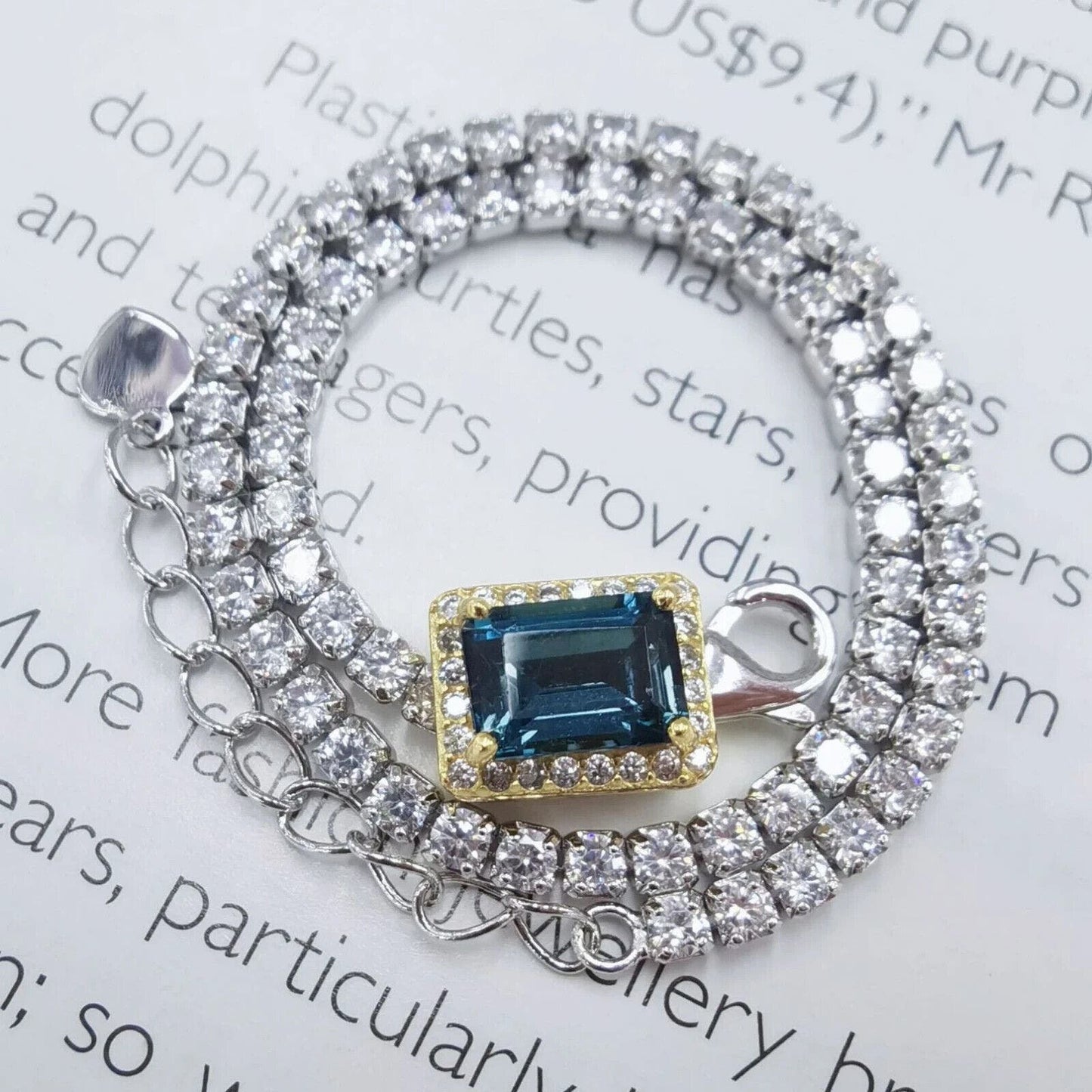 London Blue Topaz Gemstone Bracelet, Emerald Cut London Blue Topaz