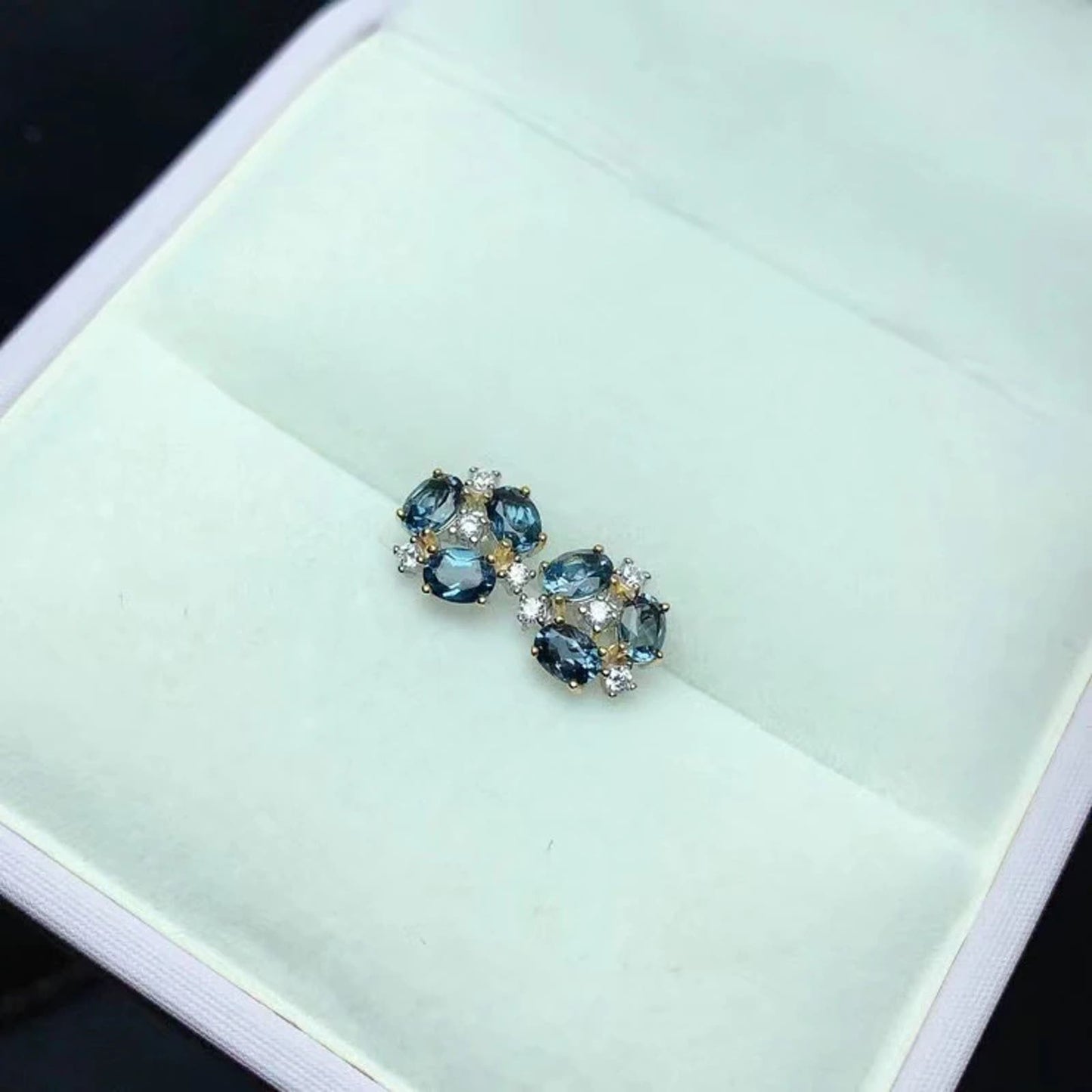 Natural London Blue Topaz Earrings Platinum Plated, 3x4mm London Blue Topaz