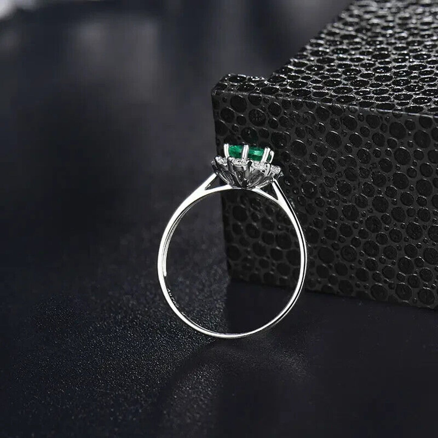Natural Emerald and Diamond Round Cut Cluster Ring 14k White Gold