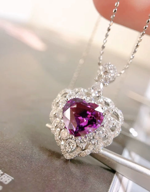 2.12Ct Natural Purple Sapphire & Diamond Heart Necklace 18k White Gold, Sapphire Heart Necklace, Sapphire Heart Pendant, Heart Pendant, Gemstone Heart, Purple Sapphire Necklace, Purple Sapphire Pendant Necklace, Natural Sapphire, Natural Purple Sapphire, Natural Sapphire Pendant, Natural Sapphire Necklace, 18k White Gold, 18k Gold, Gold Sapphire Pendant, Pink Sapphire, Pink Sapphire Pendant, Genuine Sapphire, Sapphire Necklace, Natural Diamond, Diamond Gemstone Pendant, Gemstone Diamond Pendant, Sapphire