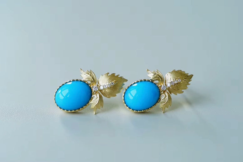 18k Yellow Gold Turquoise Stud Earrings, Natural Turquoise Earrings, High Quality Turquoise Jewelry, Turquoise Earrings 18k Gold, 18k Yellow Gold Turquoise Jewelry, 18k Gold Turquoise Earrings, Yellow Gold Turquoise Earrings, White Gold Turquoise Earrings, Natural Turquoise, Real Turquoise Jewelry for Women, Genuine Turquoise