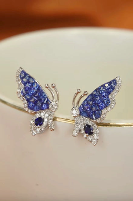 Natural Blue Sapphire & Diamond Butterfly Stud Earrings, Blue Sapphire Butterfly Earrings, Natural Sapphire Stud Earrings, Sapphire Earrings 18k White Gold, Sapphire Diamond Earrings, Diamond & Sapphire Earrings, Natural Diamond and Sapphire Earrings, Natural Sapphrie and Diamond Earrings, Natural Sapphire & Diamond Earrings, Genuine Blue Sapphire, Natural Blue Sapphire, Diamond Butterfly Earrings, Blue Butterfly Earrings, Solid Gold Butterfly Earrings, Butterfly Stud Earrings, Natural Sapphire Earrings