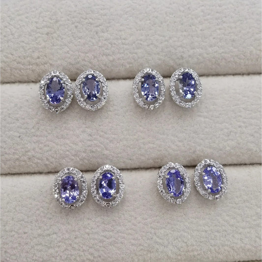 Purple Tanzanite Stud Earrings 4x6mm Platinum Plated