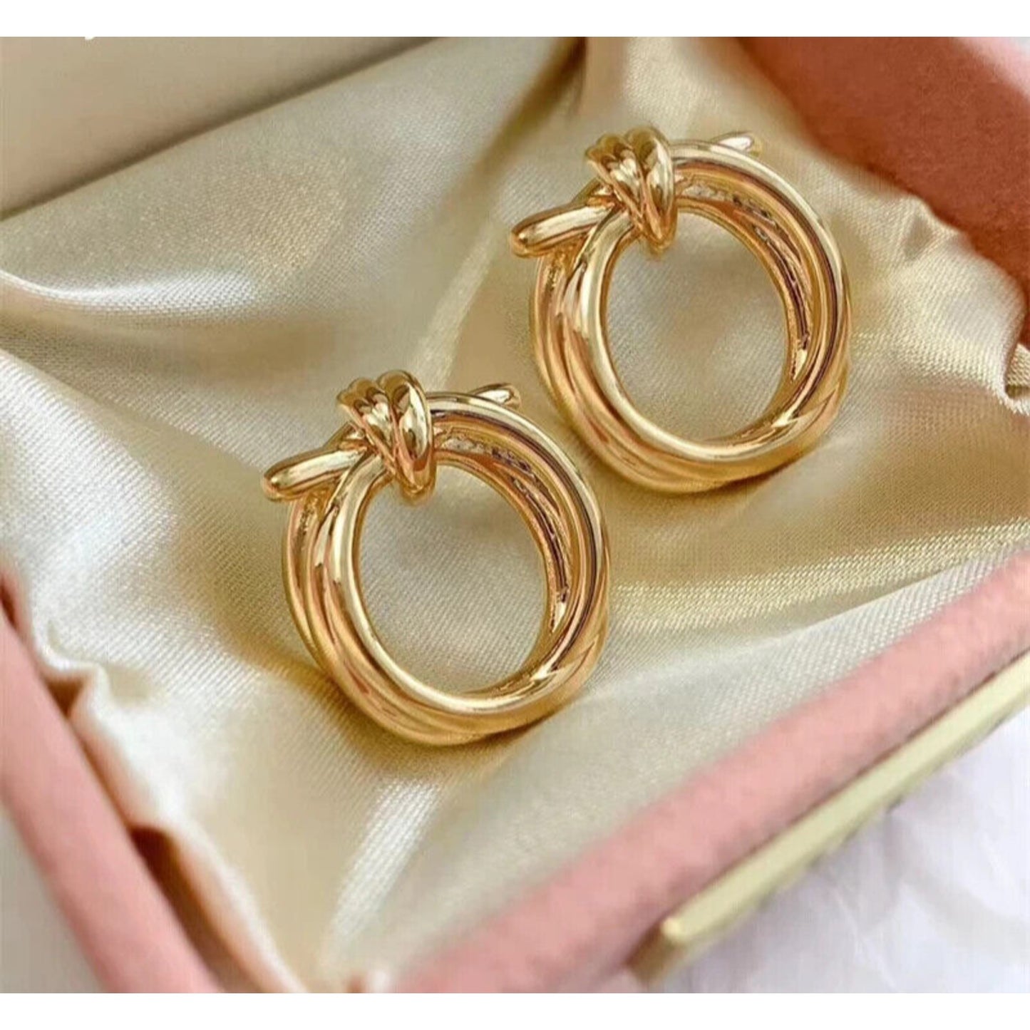 18k Gold Twisted Bow Knot Stud Earrings, Solid 18k Yellow Gold Earrings Au750