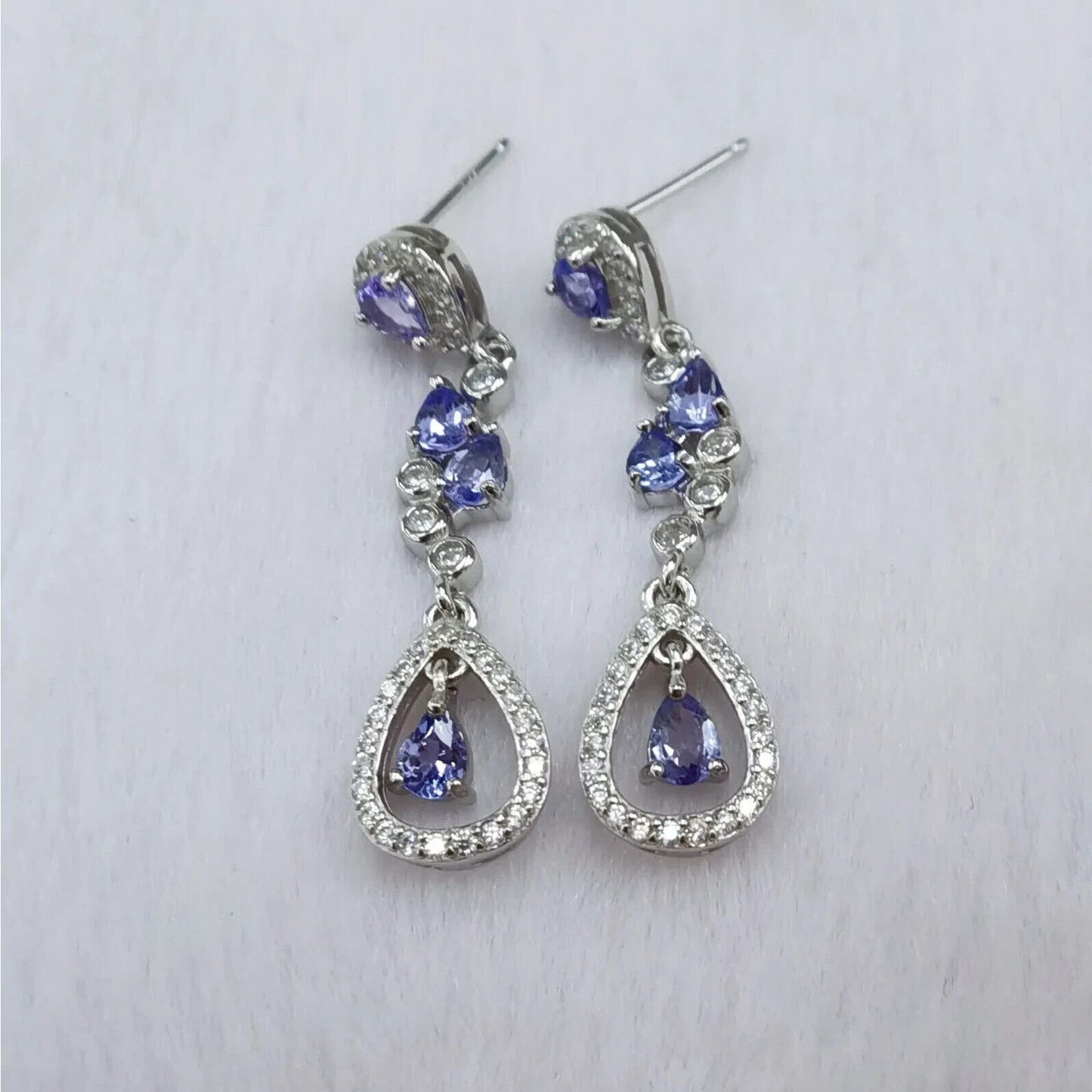 Purple Tanzanite Long Dangle Earrings 8x32mm