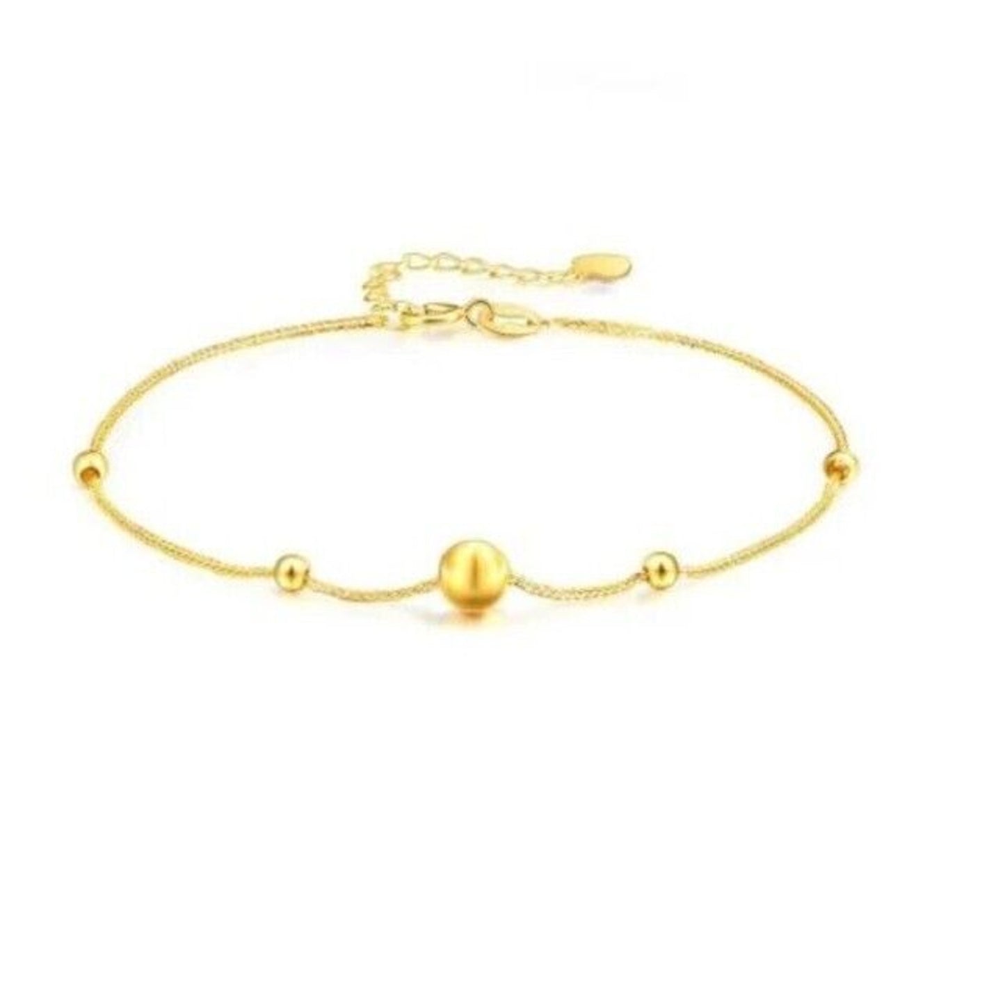 18k Gold Bead Bracelet, Women's 18k Gold Beaded Chain Bracelet Au750