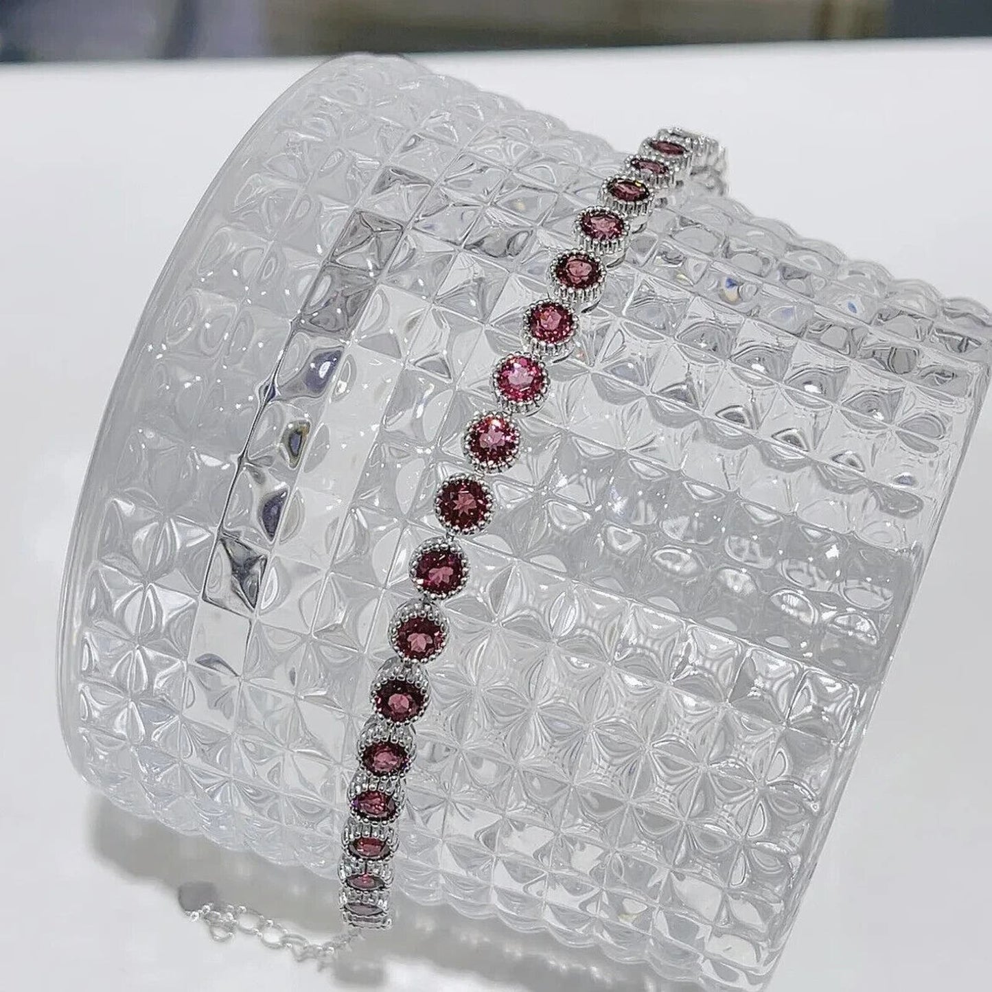 Red Garnet Round 4mm Tennis Bracelet Platinum Plated