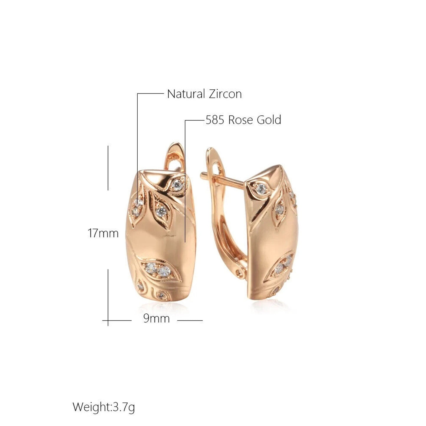 14k Rose Gold Plated Zircon Clip Earrings, 14k Rose Gold Earrings