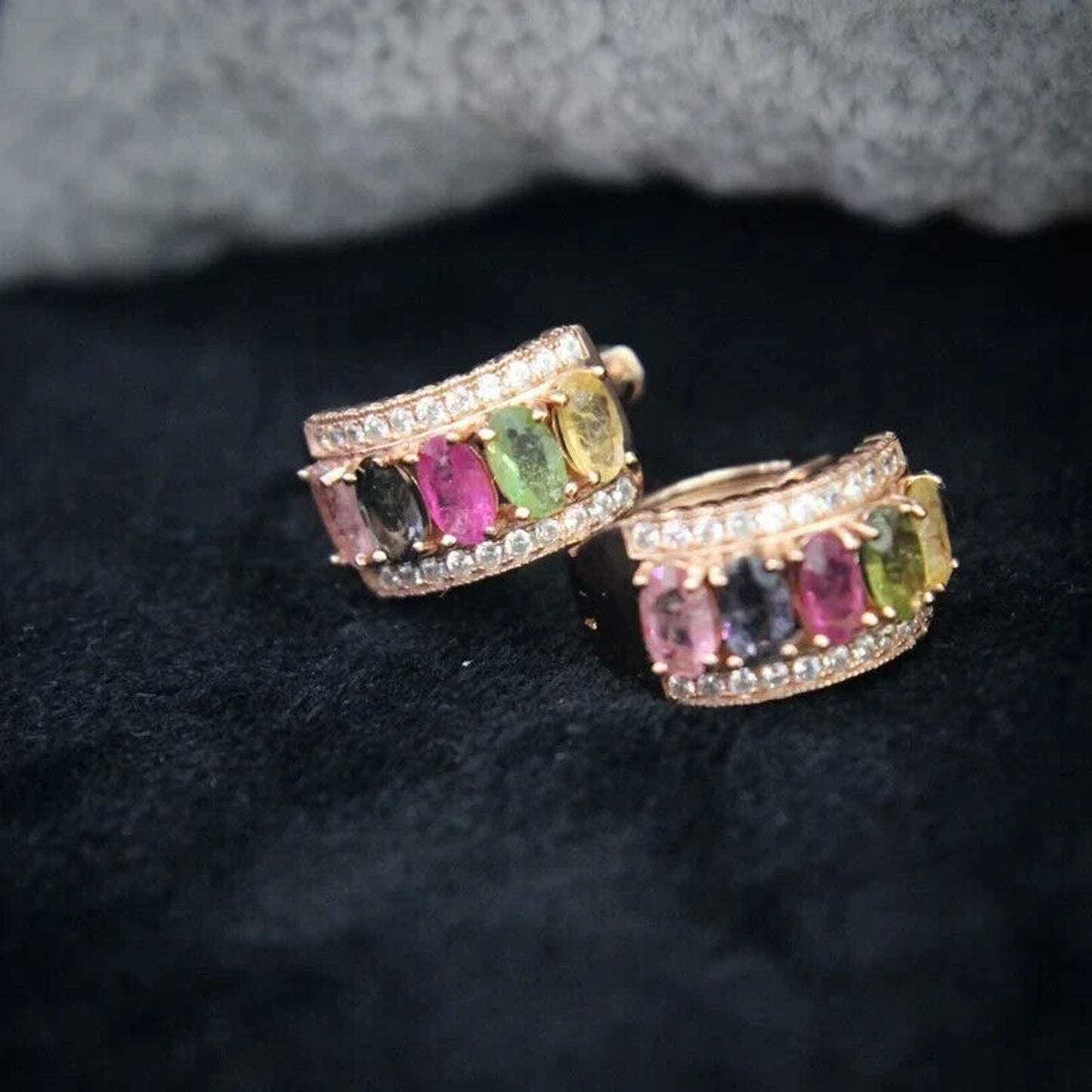 Multicolor Tourmaline Gemstone Clip Earrings Rose Gold