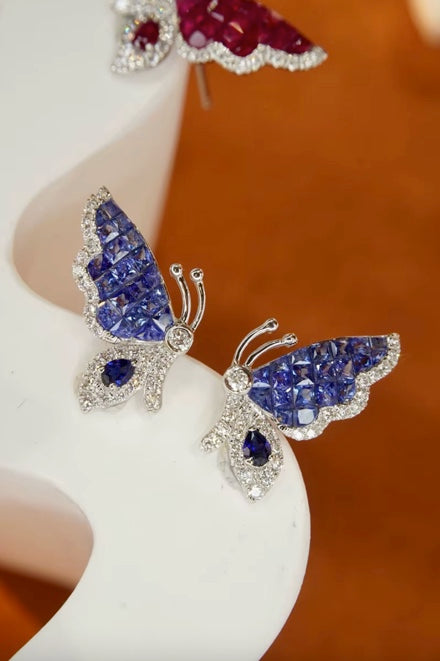 Natural Blue Sapphire & Diamond Butterfly Stud Earrings, Blue Sapphire Butterfly Earrings, Natural Sapphire Stud Earrings, Sapphire Earrings 18k White Gold, Sapphire Diamond Earrings, Diamond & Sapphire Earrings, Natural Diamond and Sapphire Earrings, Natural Sapphrie and Diamond Earrings, Natural Sapphire & Diamond Earrings, Genuine Blue Sapphire, Natural Blue Sapphire, Diamond Butterfly Earrings, Blue Butterfly Earrings, Solid Gold Butterfly Earrings, Butterfly Stud Earrings, Natural Sapphire Earrings