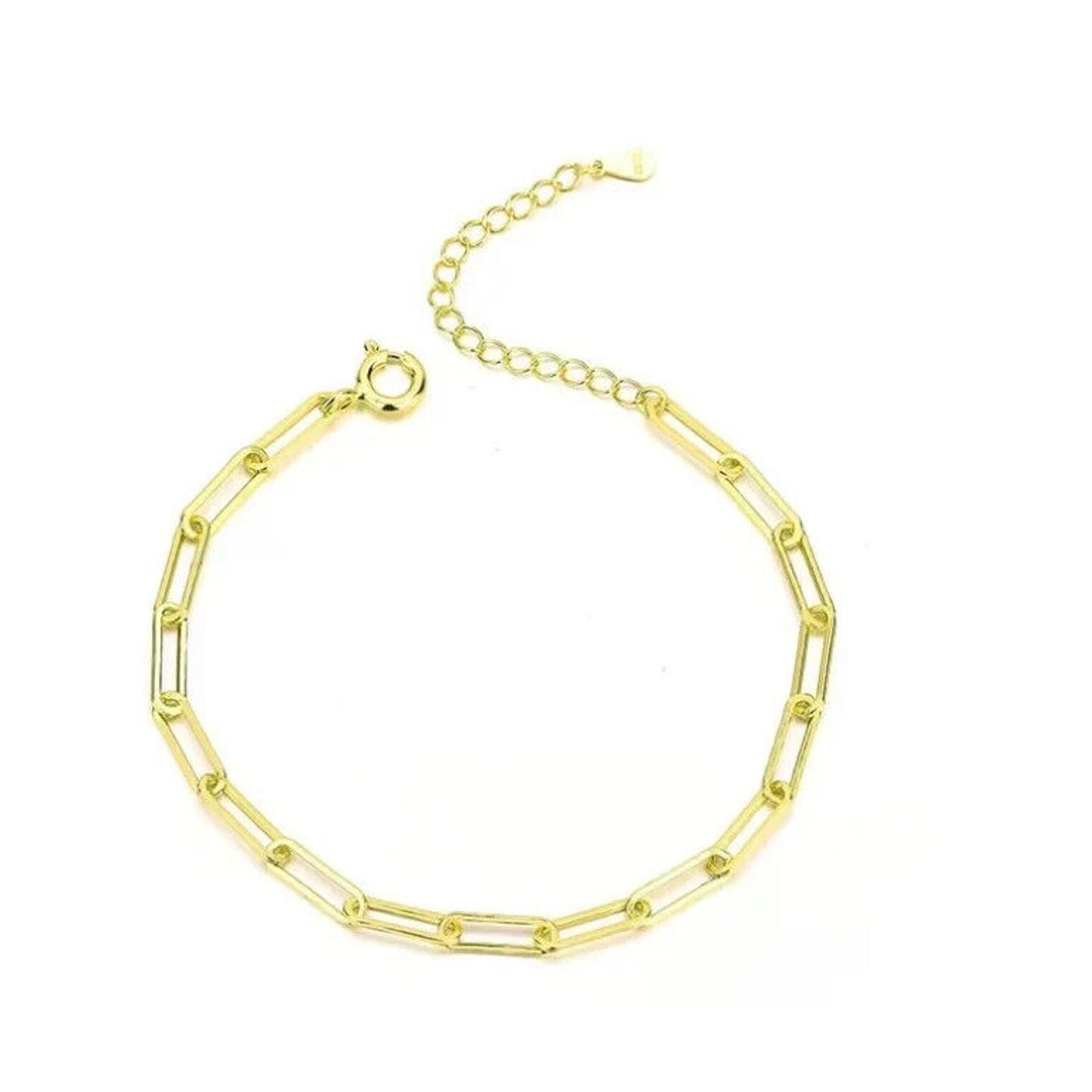 18k Gold Paper Clip Bracelet, Women's Paper Clip Chain Bracelet Solid 18k Gold