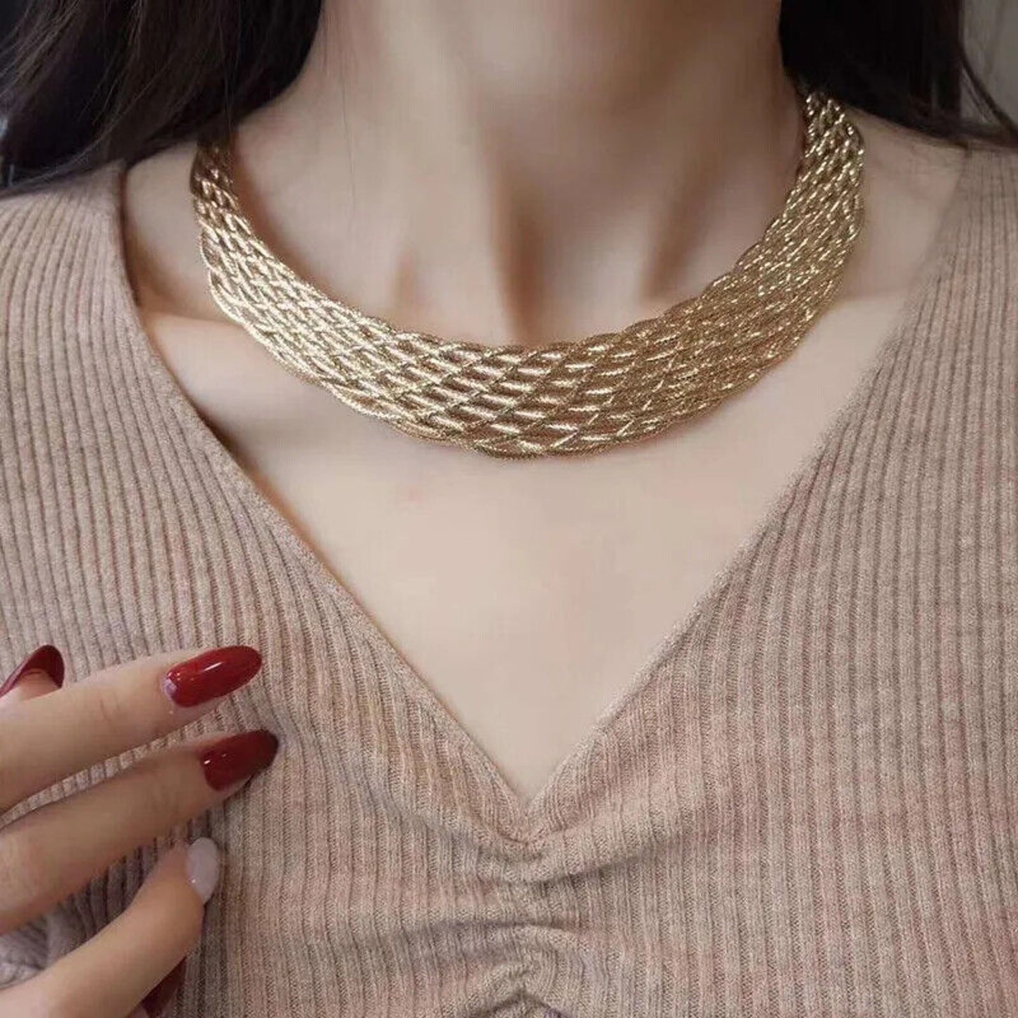 18k Gold Italian Woven Lace Jewelry, 18k Gold Woven Necklace, Woven Bracelet 18k