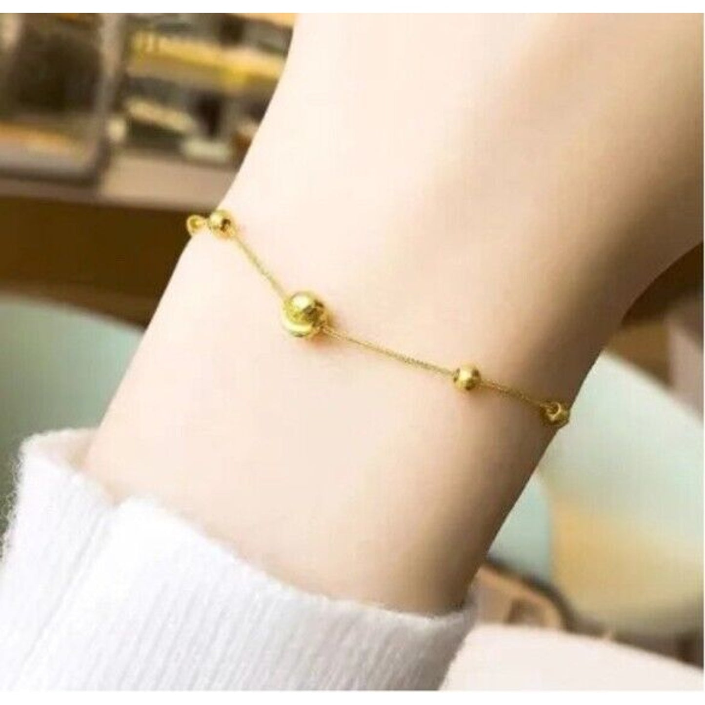 18k Gold Bead Bracelet, Women's 18k Gold Beaded Chain Bracelet Au750