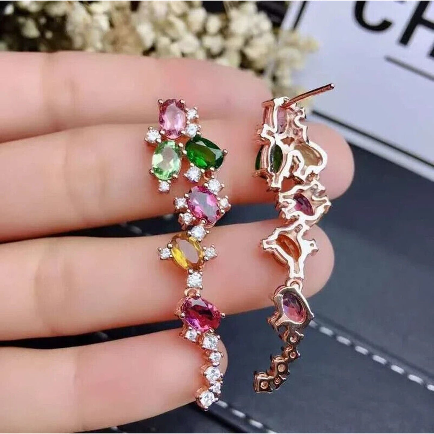 Multicolor Tourmaline Gemstone Dangle Earrings