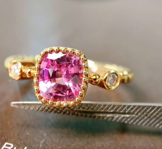 0.98Ct Pink Sapphire & Diamond Ring 18K Yellow Gold, Pink Sapphire Ring, Padparadscha Sapphire, Padparadscha Sapphire Wedding Ring, Padparadscha Sapphire Engagement Ring, Padparadscha Sapphire & Diamond Ring, Padparadscha Sapphire and Diamond Wedding Ring, Natural Padparadscha Sapphire Ring, Padparadscha Sapphire Jewelry, 18k Gold Padparadscha Sapphire Ring, Women's Pink Padparadscha Sapphire Ring, White Gold Padparadscha Sapphire Ring