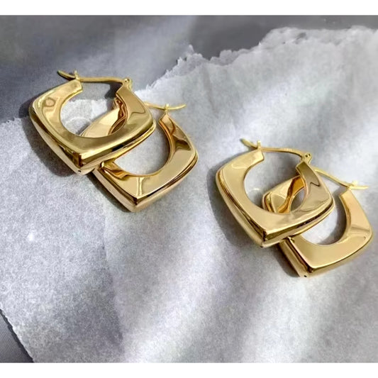 18k Gold Hoop Earrings, Unique 18k Yellow Gold Hoops, Au750 Hoop Earrings