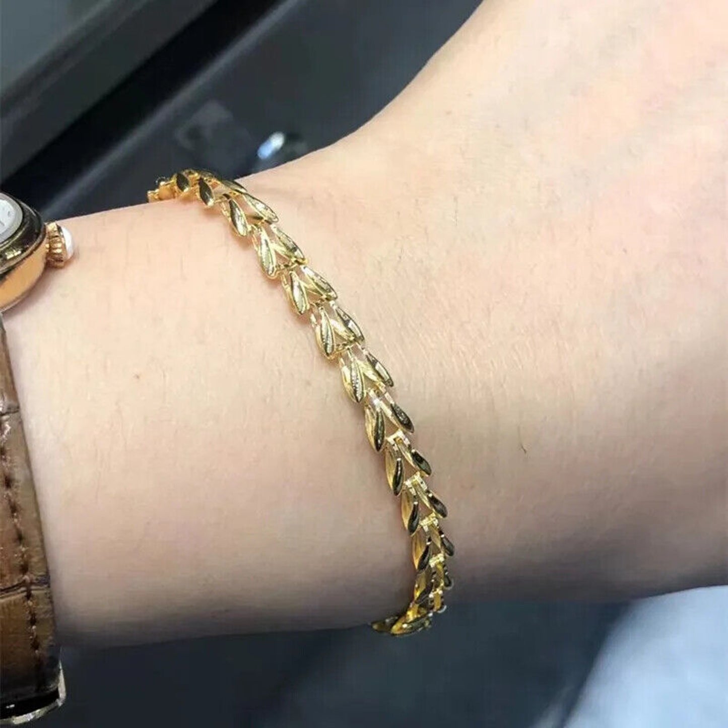 18k Gold Wheat Chain Bracelet or Necklace, Solid Yellow Gold Wheat Chain Au750