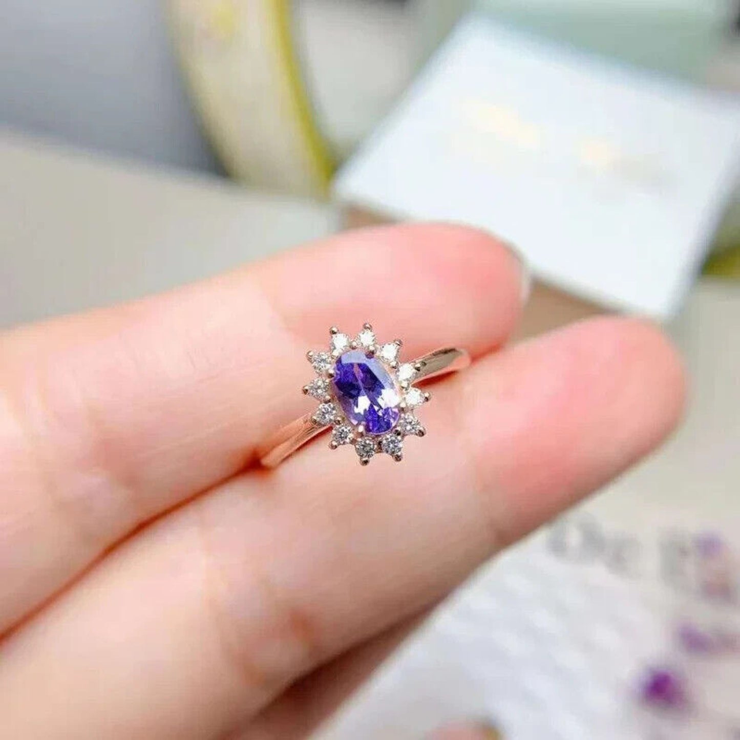 Purple Tanzanite Dainty Oval Cut Ring 4x6mm