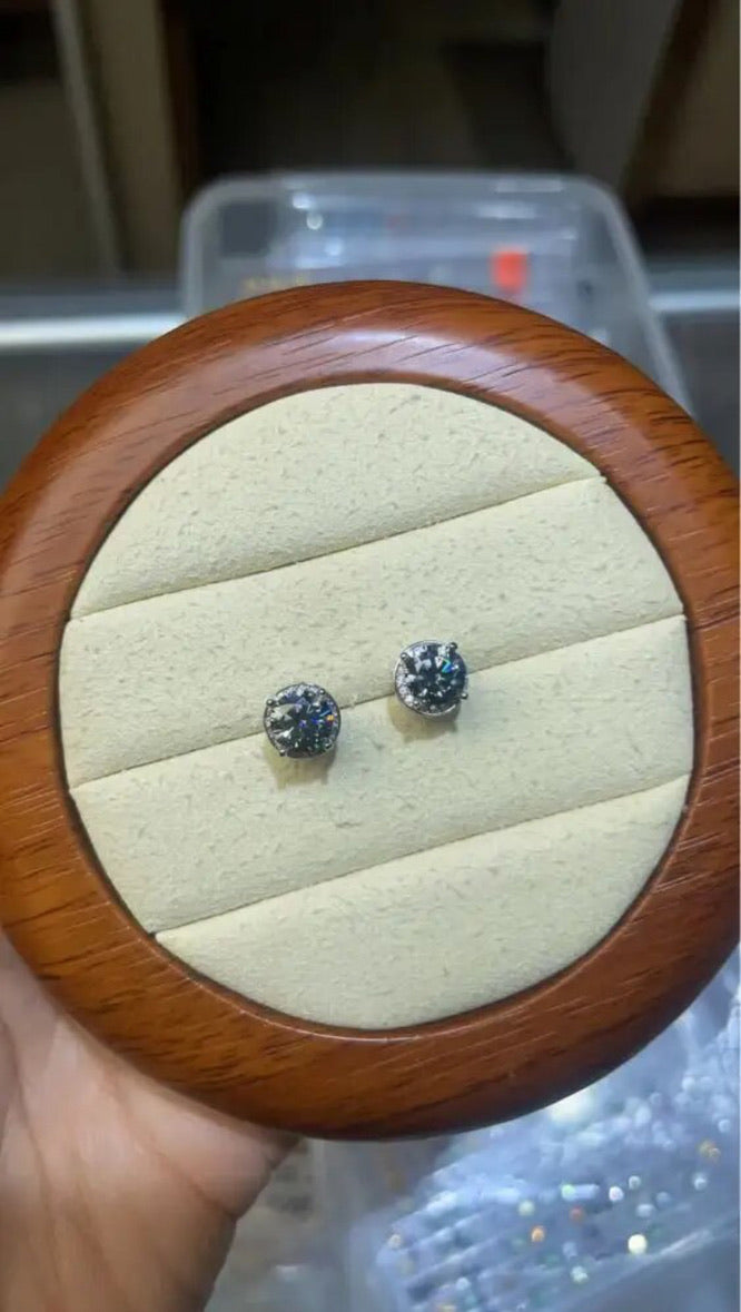 VVS1 Round Brilliant Cut Gray Blue Moissanite Stud Earring