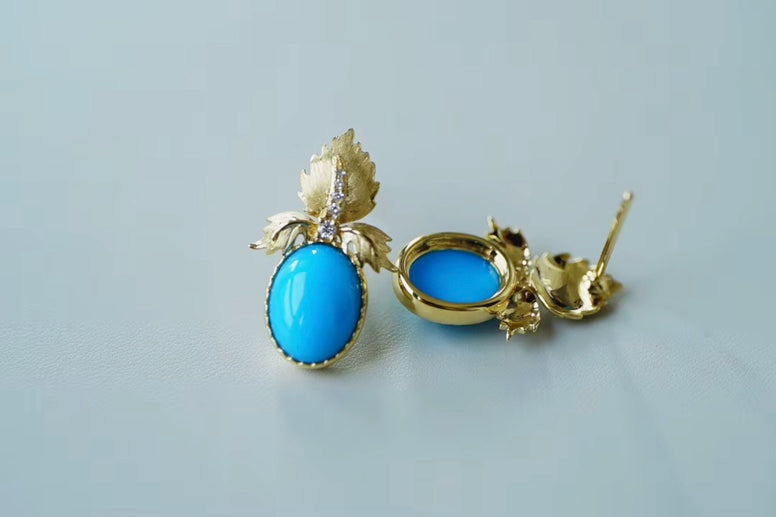 18k Yellow Gold Turquoise Stud Earrings, Natural Turquoise Earrings, High Quality Turquoise Jewelry, Turquoise Earrings 18k Gold, 18k Yellow Gold Turquoise Jewelry, 18k Gold Turquoise Earrings, Yellow Gold Turquoise Earrings, White Gold Turquoise Earrings, Natural Turquoise, Real Turquoise Jewelry for Women, Genuine Turquoise