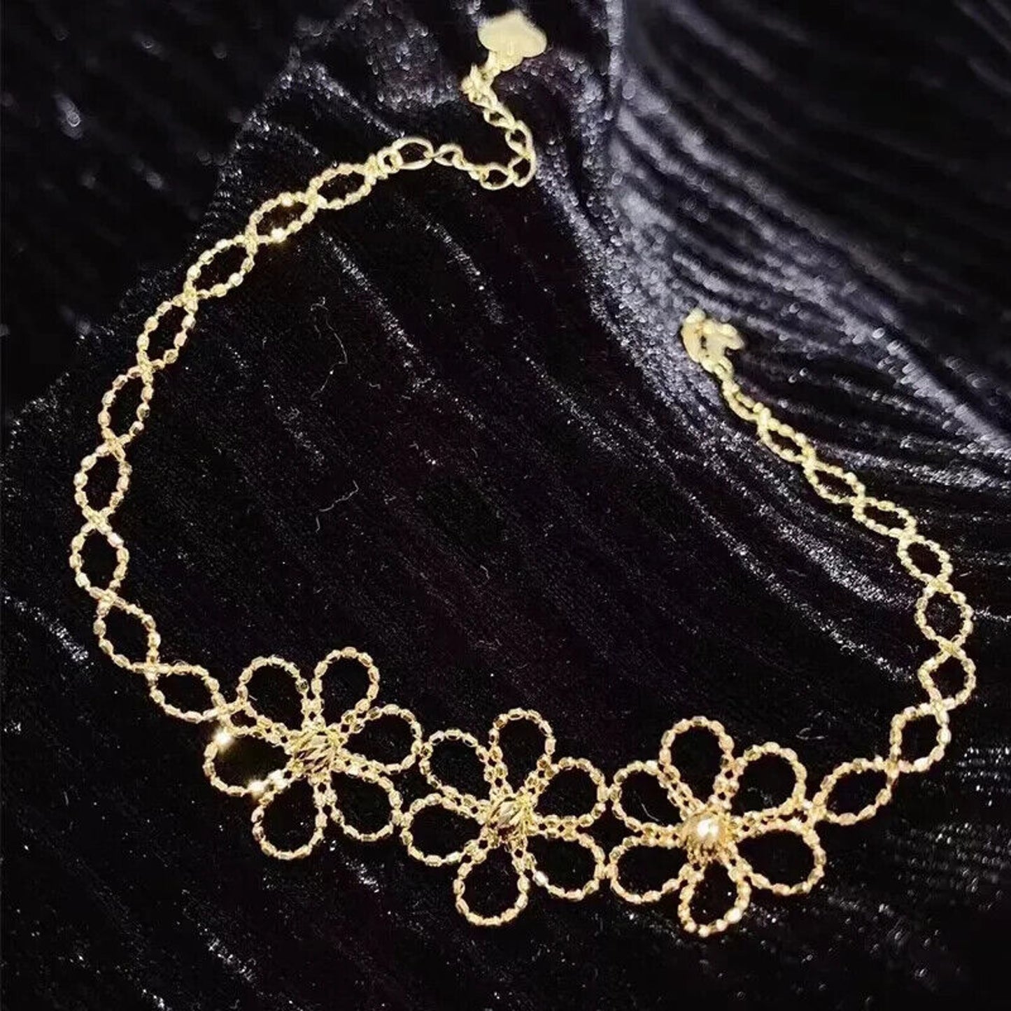 18k Gold Lace Bracelet, Yellow Gold Lace Flower Bracelet, Women's 18k Gold