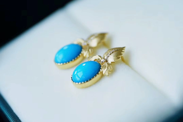 18k Yellow Gold Turquoise Stud Earrings, Natural Turquoise Earrings, High Quality Turquoise Jewelry, Turquoise Earrings 18k Gold, 18k Yellow Gold Turquoise Jewelry, 18k Gold Turquoise Earrings, Yellow Gold Turquoise Earrings, White Gold Turquoise Earrings, Natural Turquoise, Real Turquoise Jewelry for Women, Genuine Turquoise