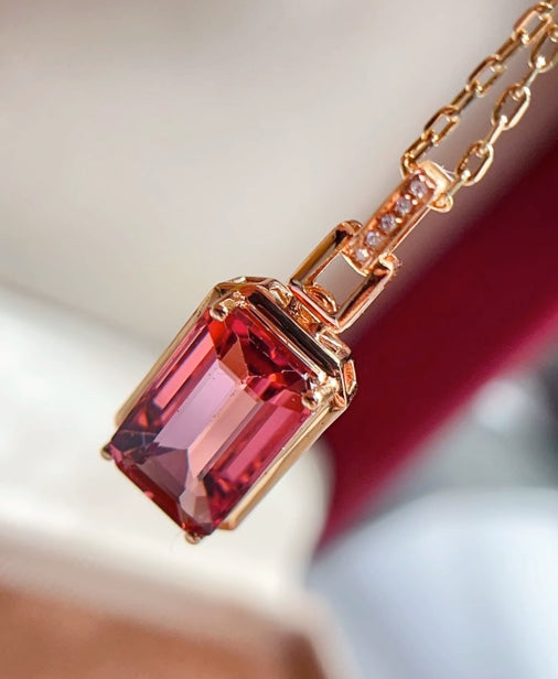 2.5Ct Natural Pink Tourmaline Pendant Necklace 18k Rose Gold, Pink Tourmaline Pendant, Pink Tourmaline Necklace, Pink Tourmaline, Natural Pink Tourmaline, Tourmaline, Brazilian Tourmaline, Natural Tourmaline, Pendant Necklace, 18k Rose Gold, 18k Gold, Natural Tourmaline Pendant Necklace, Emerald Cut Tourmaline, Tourmaline Jewelry For Women, Natural Tourmaline Jewelry, 18k Gold Tourmaline Necklace, Pink Tourmaline Necklace