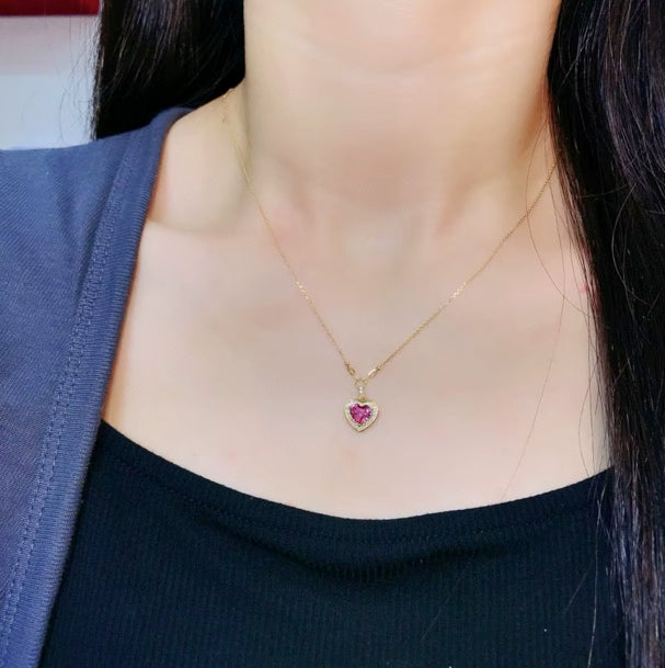 1.12Ct Natural Pink Sapphire & Diamond Heart Pendant Necklace 18K Yellow Gold, Pink Sapphire & Diamond Pendant Necklace 18K White Gold, Pink Sapphire, Pink Sapphire Necklace, Pink Sapphire Pendant Necklace, Sapphire Necklace, Sapphire Pendant Necklace, White Gold Sapphire Pendant, White Gold Sapphire Necklace, Natural Sapphire, Natural Sapphire Pendant, Natural Pink Sapphire, Pink Sapphire, Pink Sapphire & Diamond, Sapphire & Diamond, Sapphire & Diamond Pendant, Natural Diamond and Sapphire, Sapphire