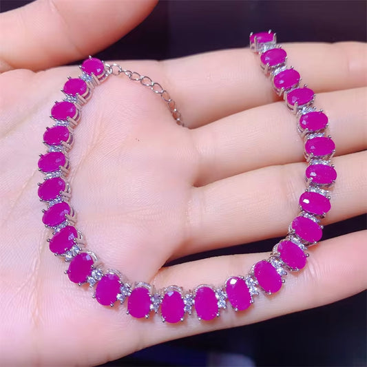 Bright Opaque Pink Ruby Tennis Bracelet, Natural Ruby Bracelet 925 Sterling