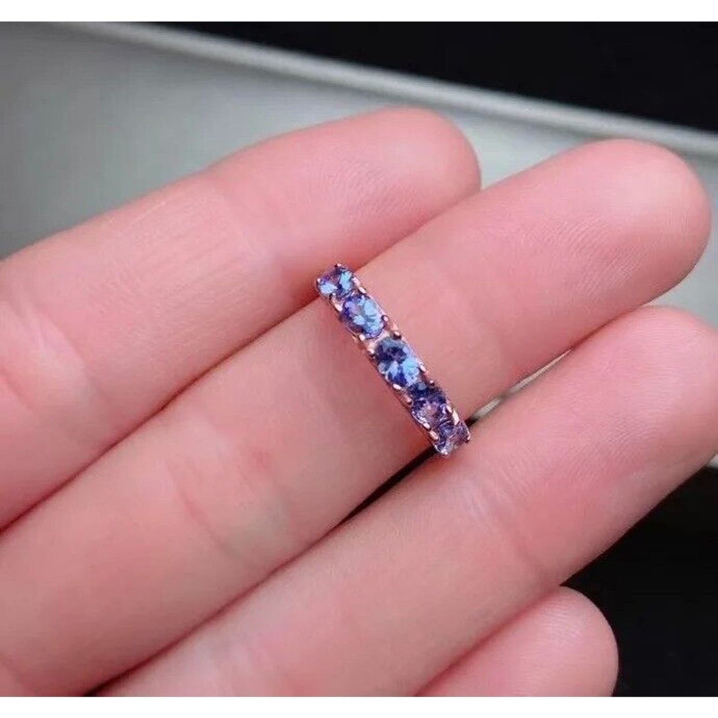 Natural Purple Tanzanite Dainty Band Ring 3x4mm