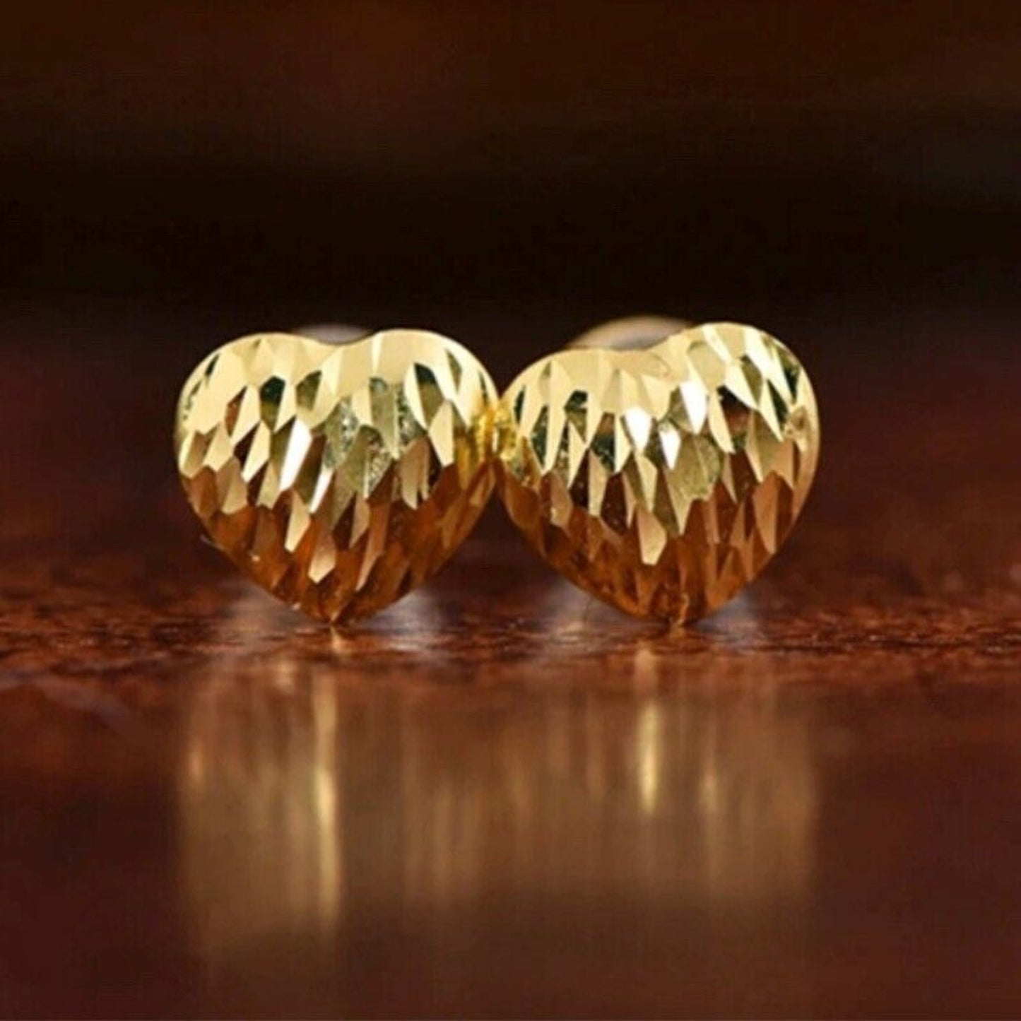 18k Gold Heart Stud Earrings, Solid 18k Gold Women's Stud Earrings Au750