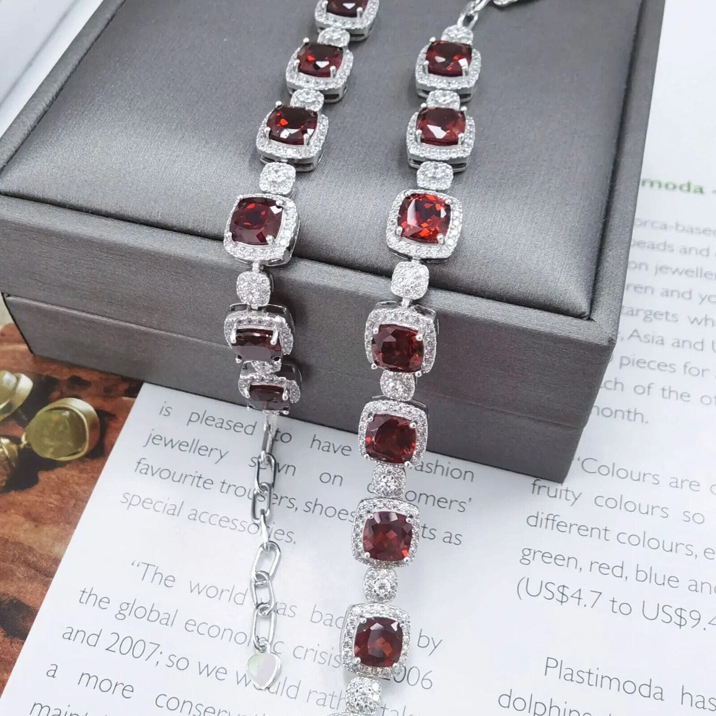 Cushion Cut Red Garnet Tennis Bracelet 6mm Platinum Plated