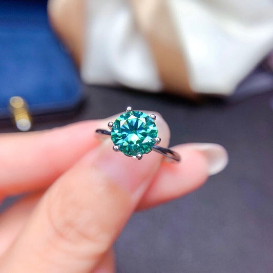 2 Carat Green Moissanite High Setting Cocktail Engagement Ring Sterling Silver