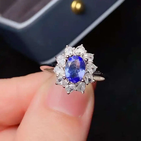 Purple Tanzanite Cluster Ring 5x7mm Platinum Plated