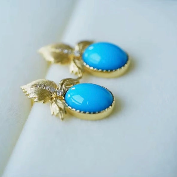 18k Yellow Gold Turquoise Stud Earrings, Natural Turquoise Earrings, High Quality Turquoise Jewelry, Turquoise Earrings 18k Gold, 18k Yellow Gold Turquoise Jewelry, 18k Gold Turquoise Earrings, Yellow Gold Turquoise Earrings, White Gold Turquoise Earrings, Natural Turquoise, Real Turquoise Jewelry for Women, Genuine Turquoise