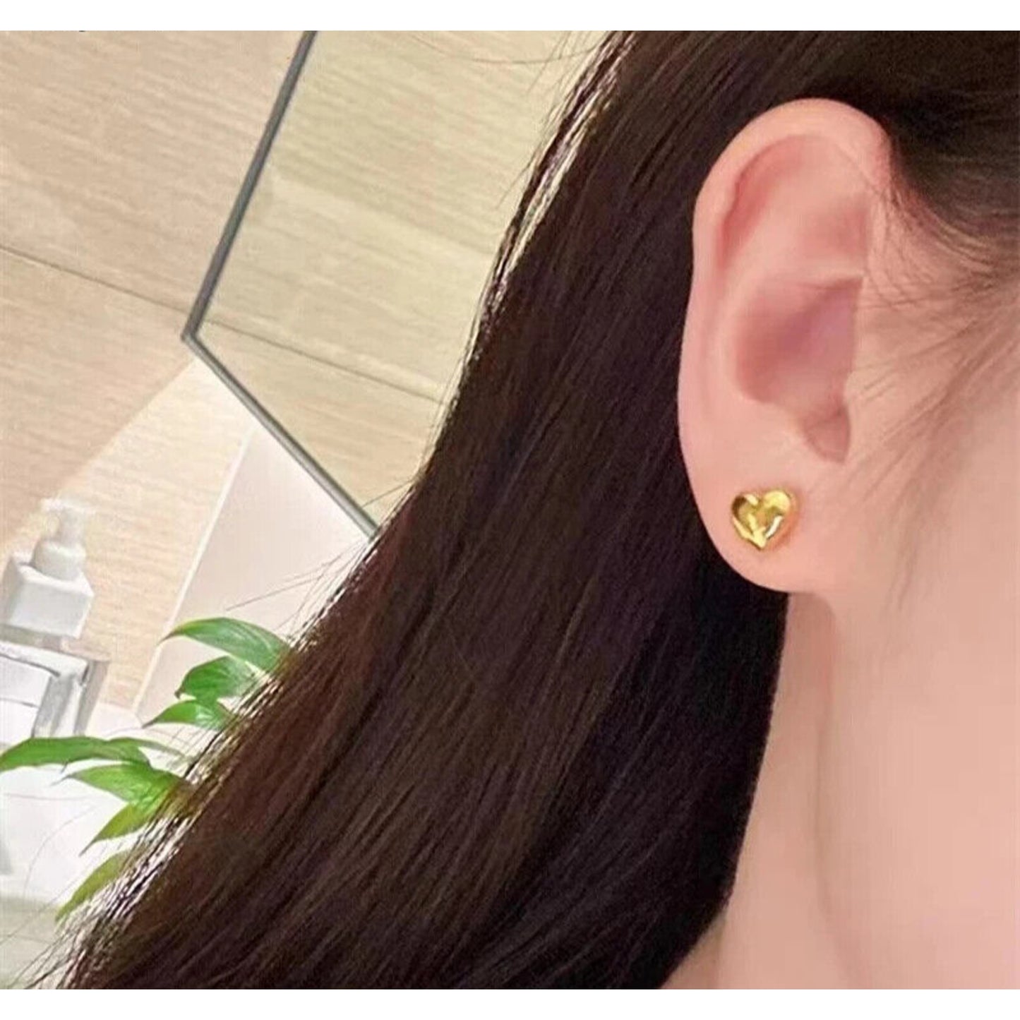 18k Gold Heart Stud Earrings, Au750 Heart Earrings, Yellow Gold Heart Earrings