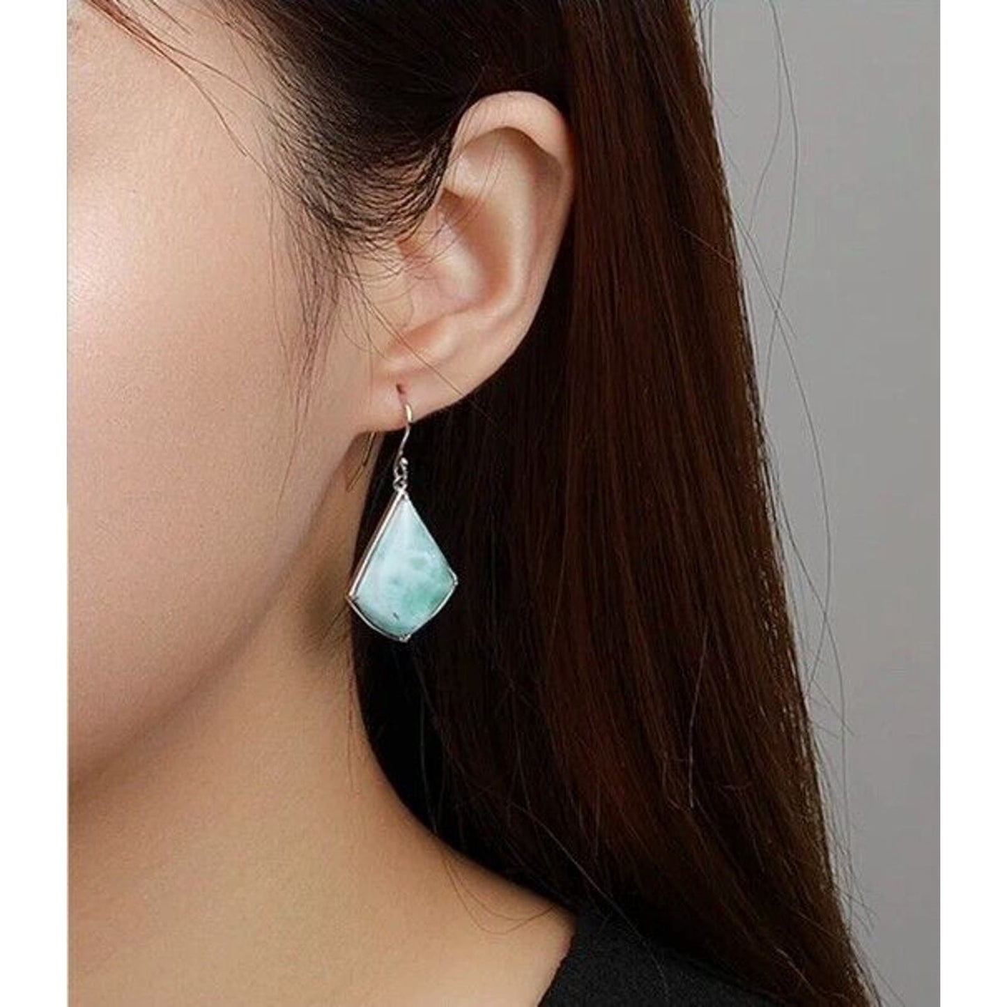 Women's Natural Larimar Gemstone Earrings, Larimar Dangle Earrings