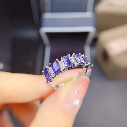 Purple Tanzanite Band Ring 3x5mm Platinum Plated