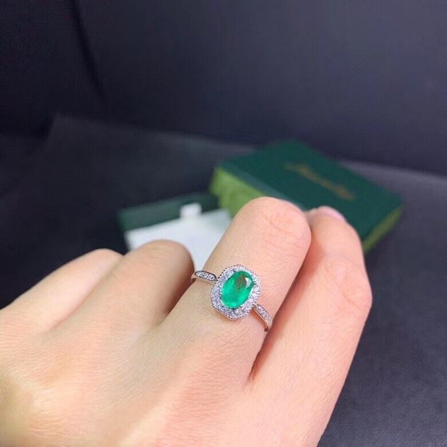 Colombian Emerald Cocktail Ring 5x7mm Sterling Silver