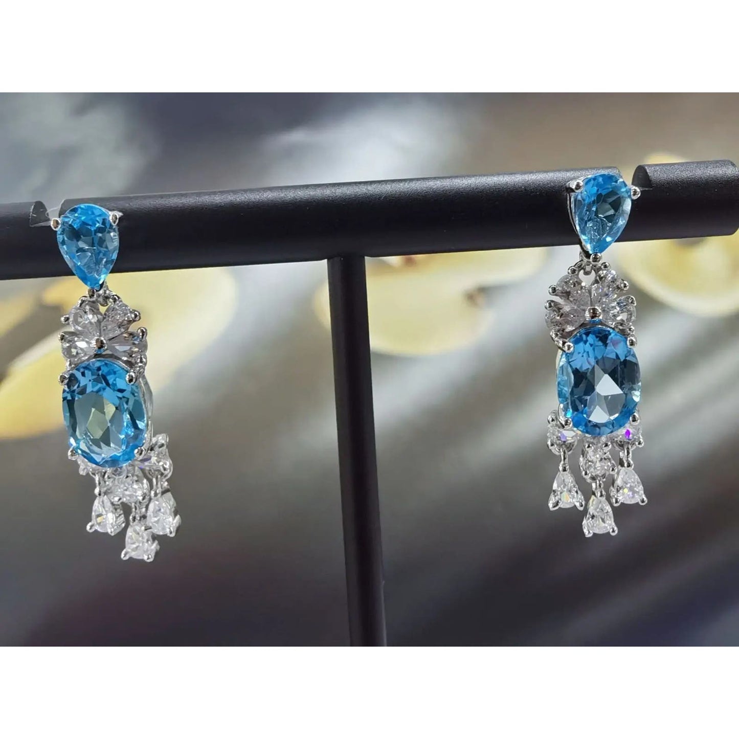 Swiss Blue Topaz Gemstone Dangle Earrings 4x6mm