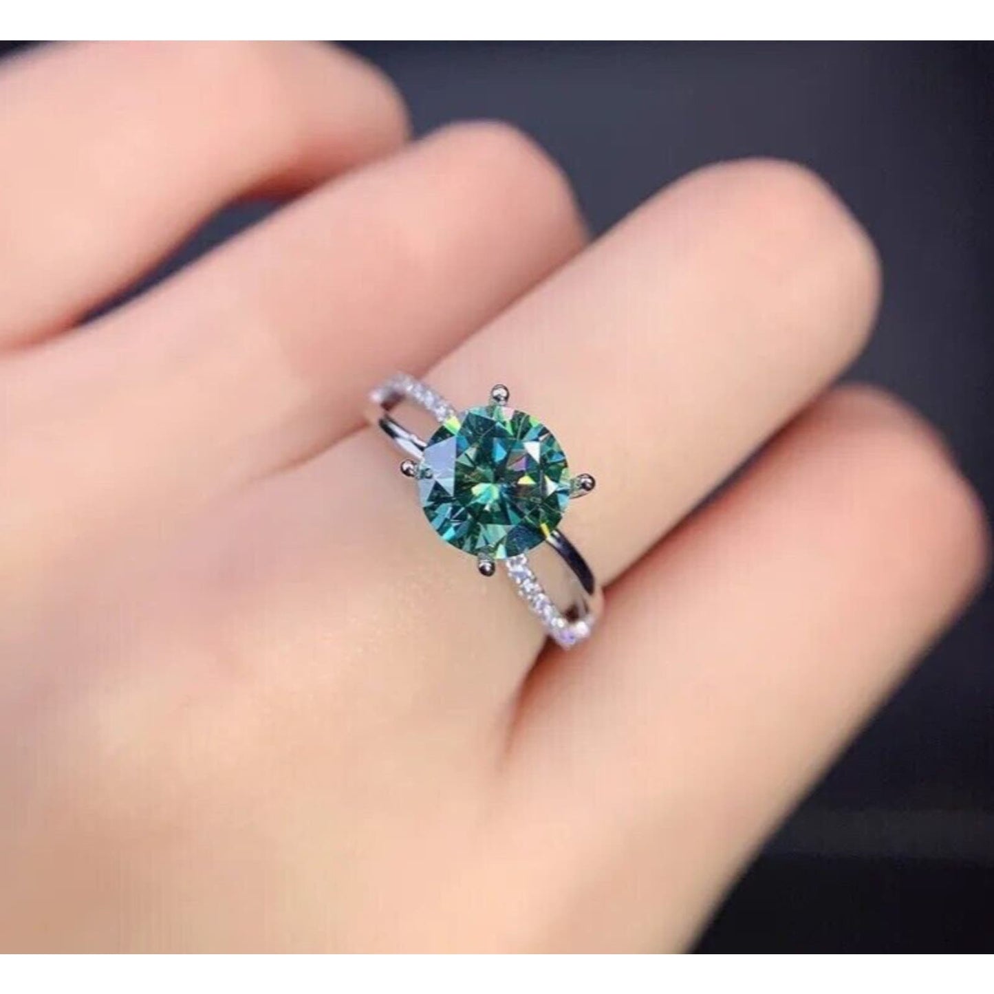 2 Carat Green Moissanite Cocktail Ring, VVS1 Grade Green Moissanite Ring