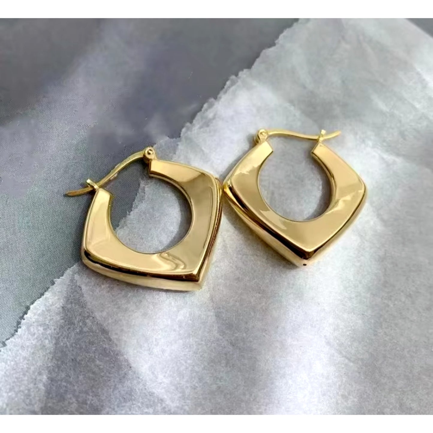 18k Gold Hoop Earrings, Unique 18k Yellow Gold Hoops, Au750 Hoop Earrings